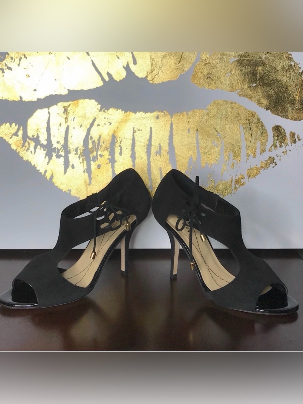 Kate Spade Black Velvet Cut Out Black Lace-Up Open-Toe Women's Heels Size 8